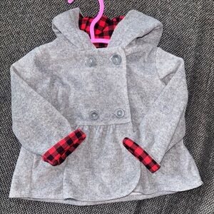 Carter's Gray Pea Coat with Red Plaid Accents